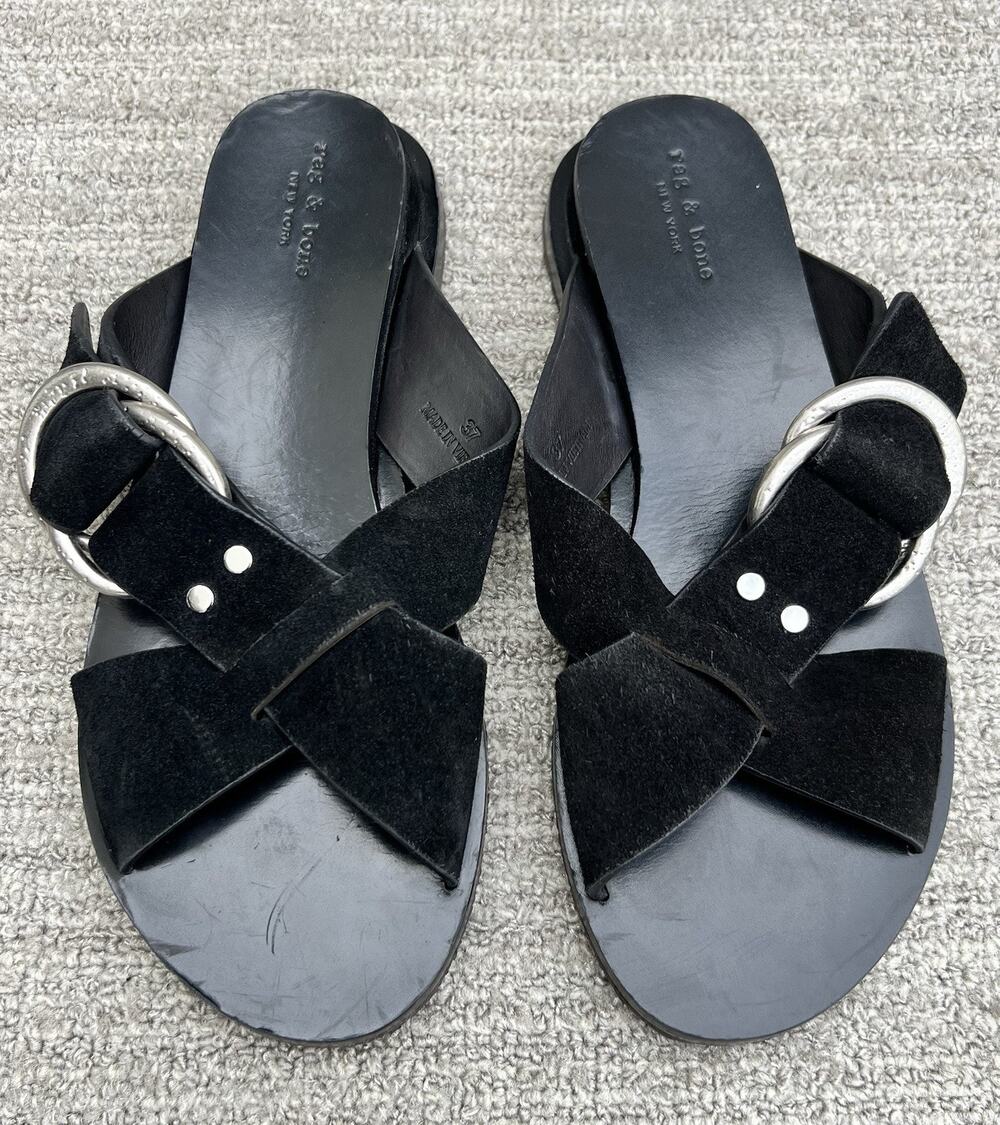 rag & bone Beau Cross Black Suede Strap Sandals Women's Size 7 US / 37 EU